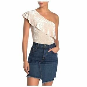 Love Fire Womens One Shoulder Ruffled Velvet Bodysuit Pink S Small